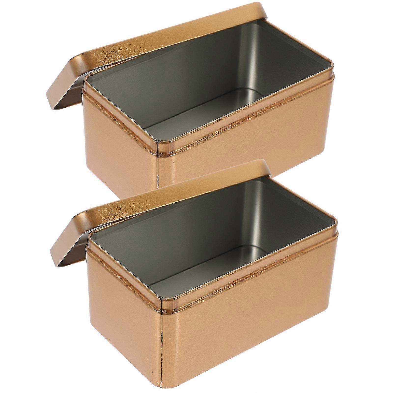 Household Tea Box Golden Tea Box for Storage 2Pcs Rectangular Tinplate