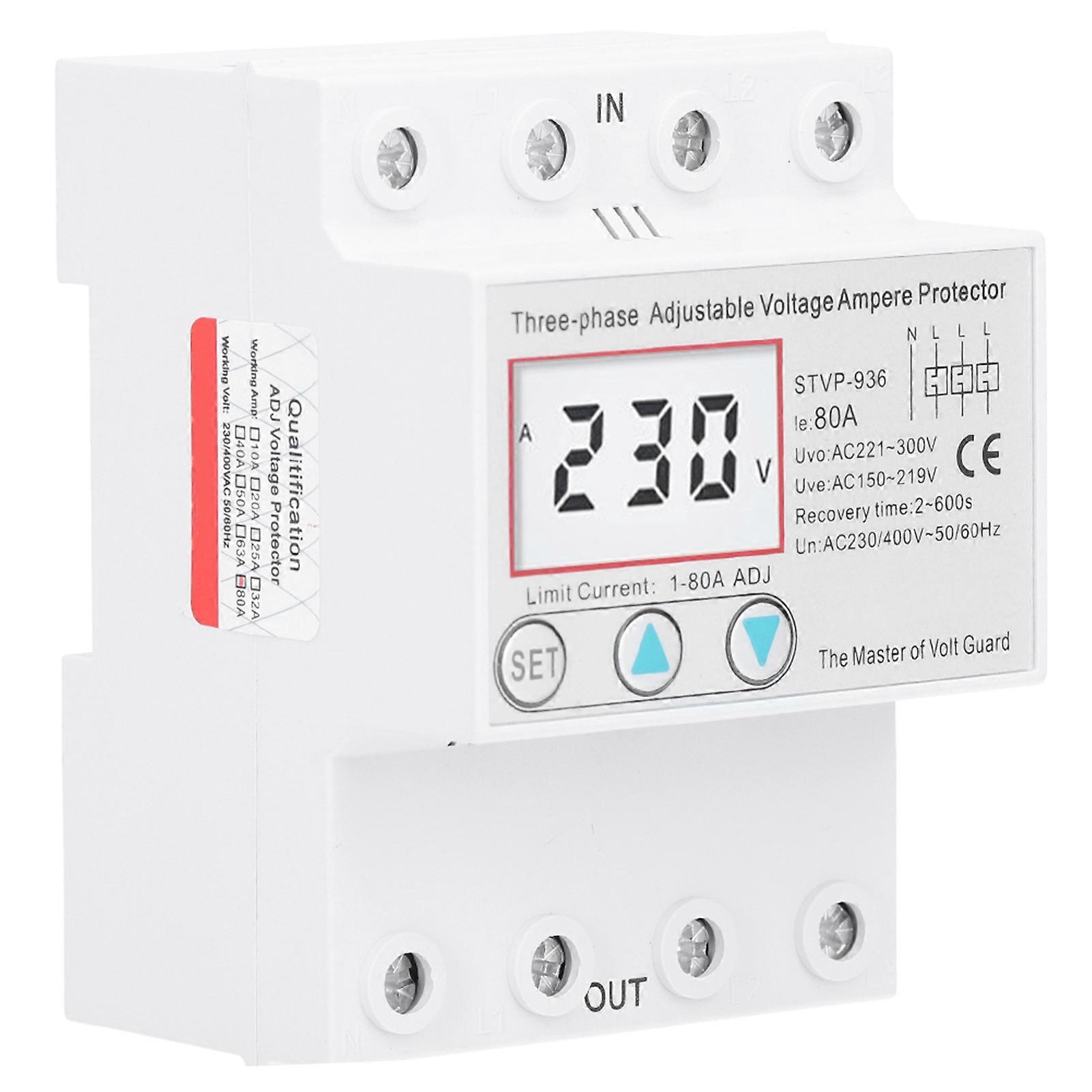 Adjustable Voltage Protector 3Phase LCD Multifunctional SelfResetting STVP936 230v 400V AC(80A )
