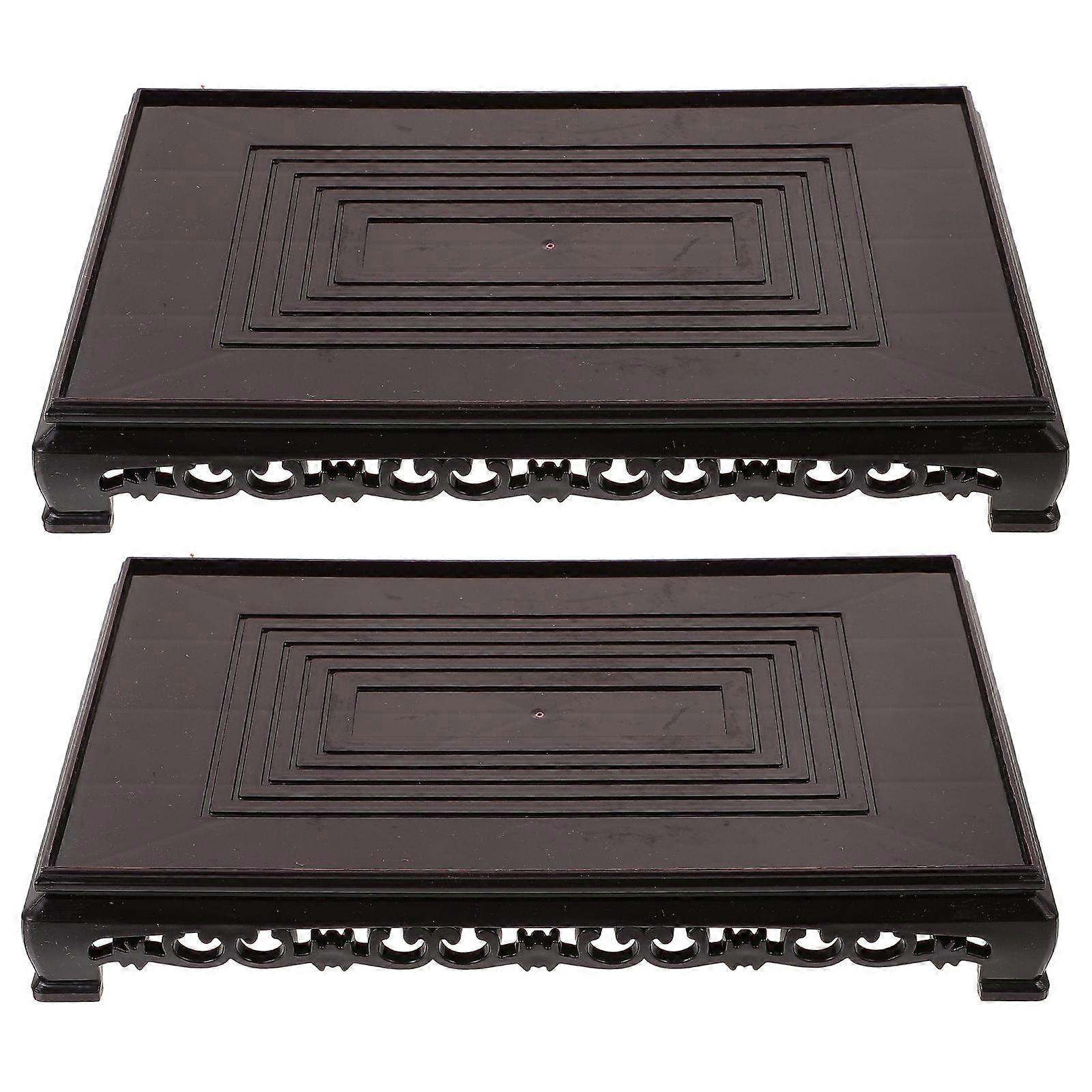 Brown Plastic Potted Plant Riser Rectangular Plant Stand for Home Display 2Pcs