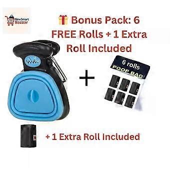 Foldable Dog Pooper Scooper Portable Pet Waste Picker + 7 Rolls Poop Bags Blue L