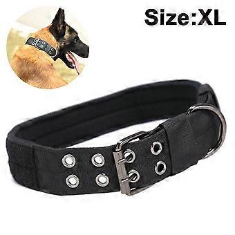 Reflective Dog Collar Tactical Dog Collar Nylon Anti-wear Five-speed Adjustable for Medium Large Dogs-Black XL