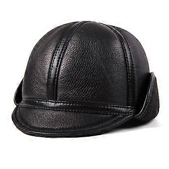 Hats Male Winter Warm Ear Protection Bomber Hat Man Real Leather Inside Sheep Leather Snow Caps,BlackSizeXXL,59-60CM