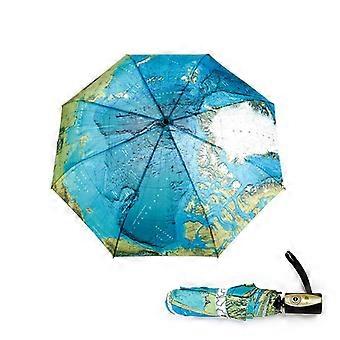 Ombrello automatico con mappa del mondo creativo per le donne ombrelli blu con piegatura UV Ombrelli antipioggia con pioggia Sun Auto Umbrella