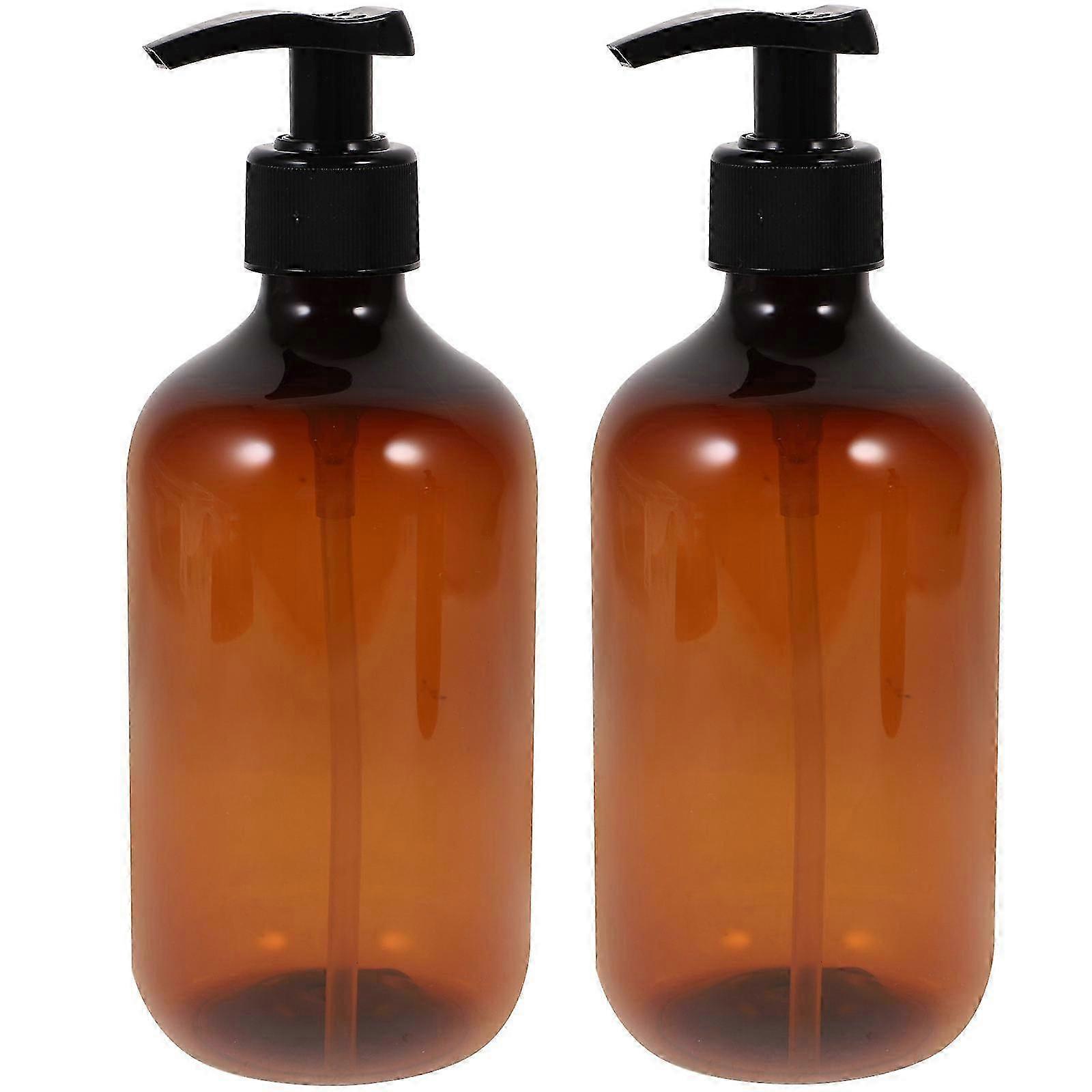 Lotion Bottle with Pump 2Pcs for Storage Brown Empty Plastic Refill
