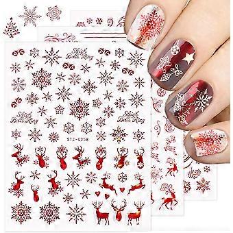 Autocollants pour ongles de Noël - 2021 Nouveau flocon de neige 3D Nail Art Décalcomanies Métallisé Rouge Flocon de neige Elk Bonhomme de neige Père Noël Arbre Bonbons Self Adhesive Nail Decoratio