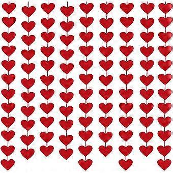 100 Herzen Filz Girlande Valentinstag Rotes Herz Hängende Schnur Girlande 4Pack (je 10ft) Valentinstag Dekorationen Hochzeit Jahrestag Festival Birt