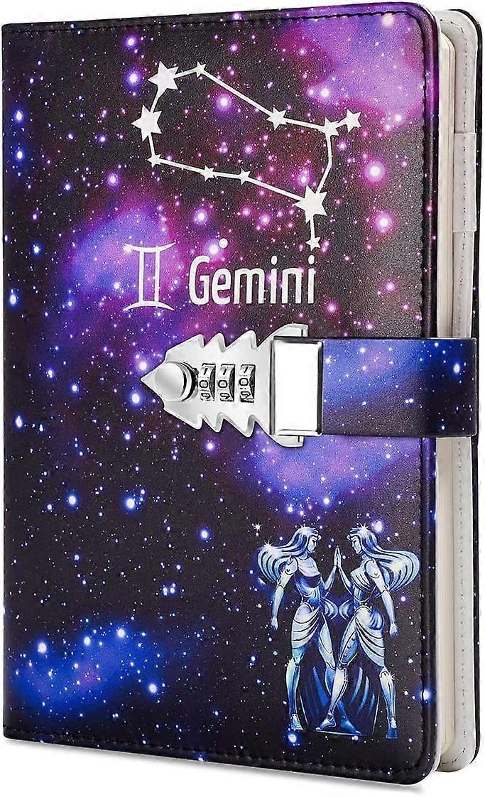 A5 Creative Password Lock Journal PU Leather Combination Lock Diary Locking Diary Notepad (Gemini)