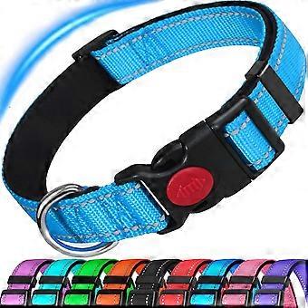 Dog Collar,Reflective Adjustable Basic with Soft Neoprene Padding, Durable Nylon Pet Collars for Puppy Small Medium Large Dogs,Light Blue,S:9-14.2inch