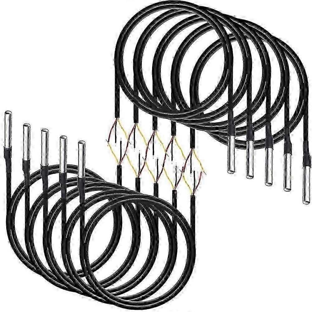 10Pcs Waterproof DS18B20 Temperature Sensor, Digital Temperature Thermal Cable Temperature (-55- +