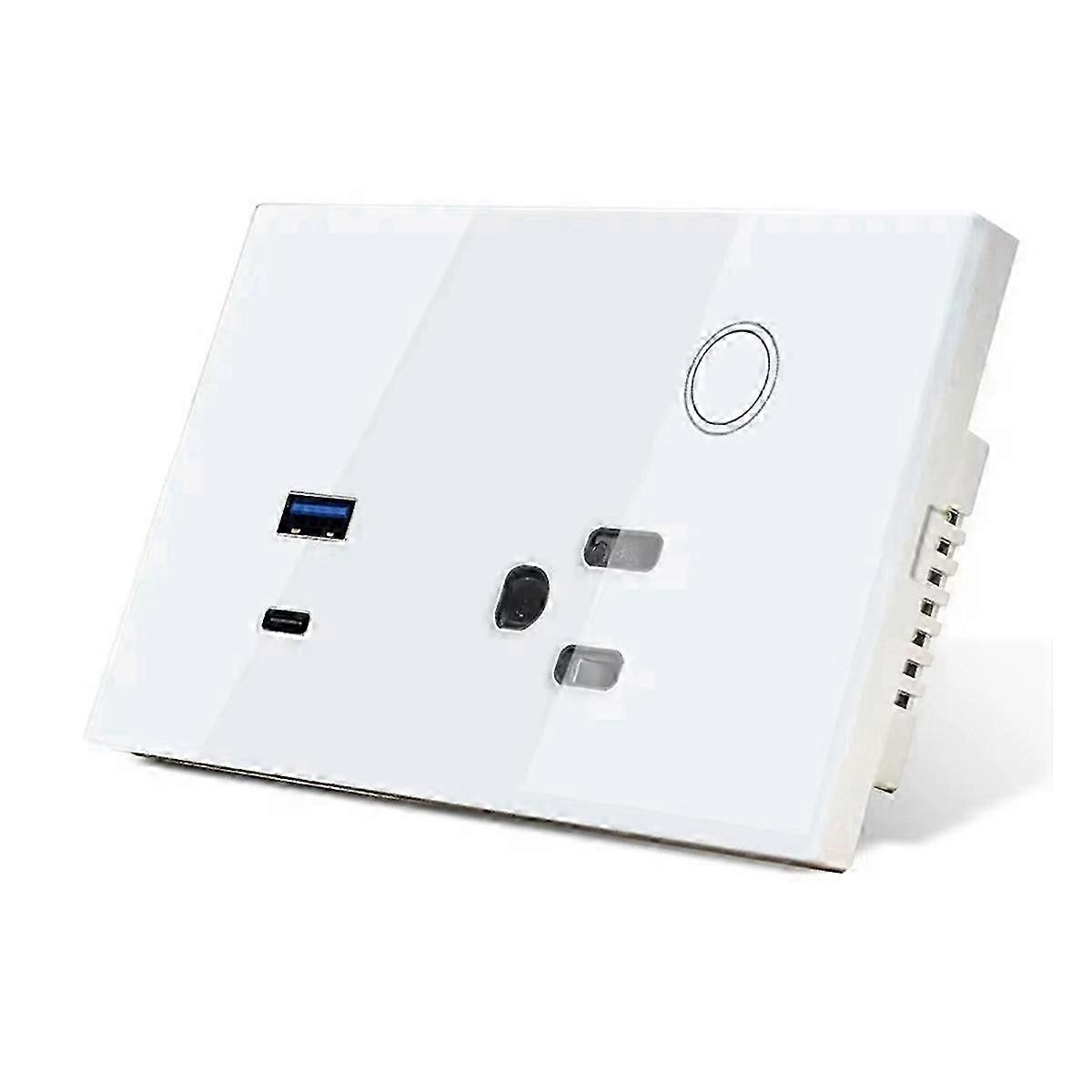 15A Wall Socket USB TYPE-C Plug Outlet Power compatible with Alexa White EU Plug