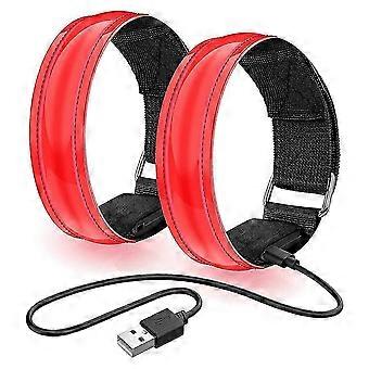 2PCS Rechargeable Reflective LED Running Armband Adjustable for Kid Adult Red