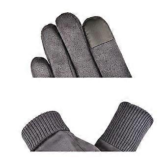 Grey Suede Outdoor Gloves for Windproof Cycling with Anti-Slip Grip and Touch Screen