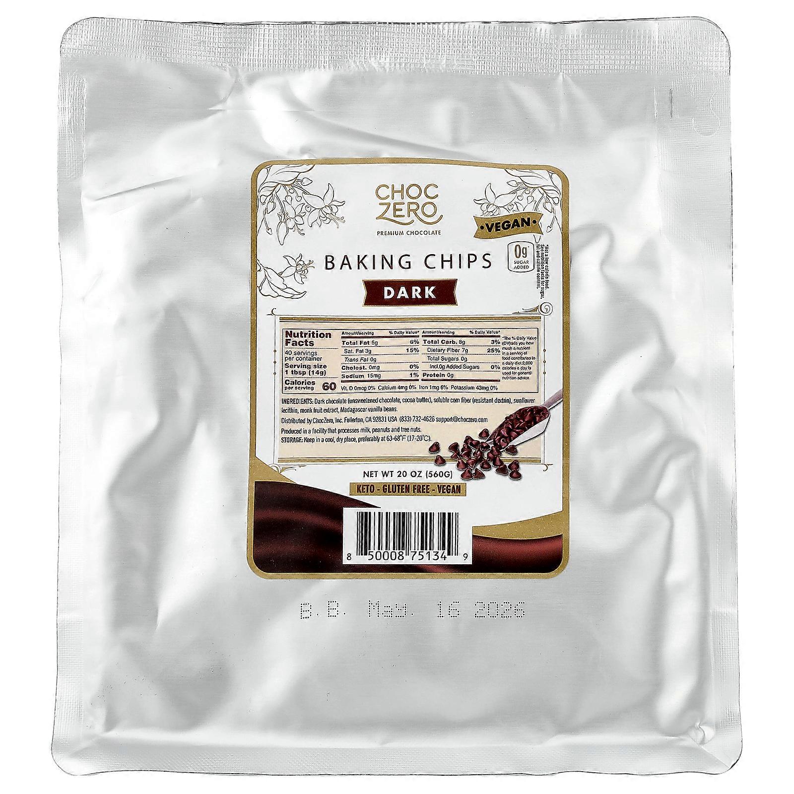 ChocZero, Baking Chips, Dark, 20 oz (560 g)