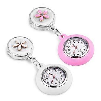 Vicloon Retractable Nurse Watch, Clip-on Hanging Nurse Fob Watch, Luminous Lapel Watches with Cute Flower Pattern and Silicone Cover for Doctors, Para