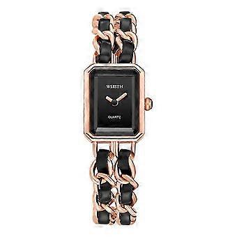 Montre, montre bracelet, montre à quartz étanche, montre femme, or rose + cadran noir