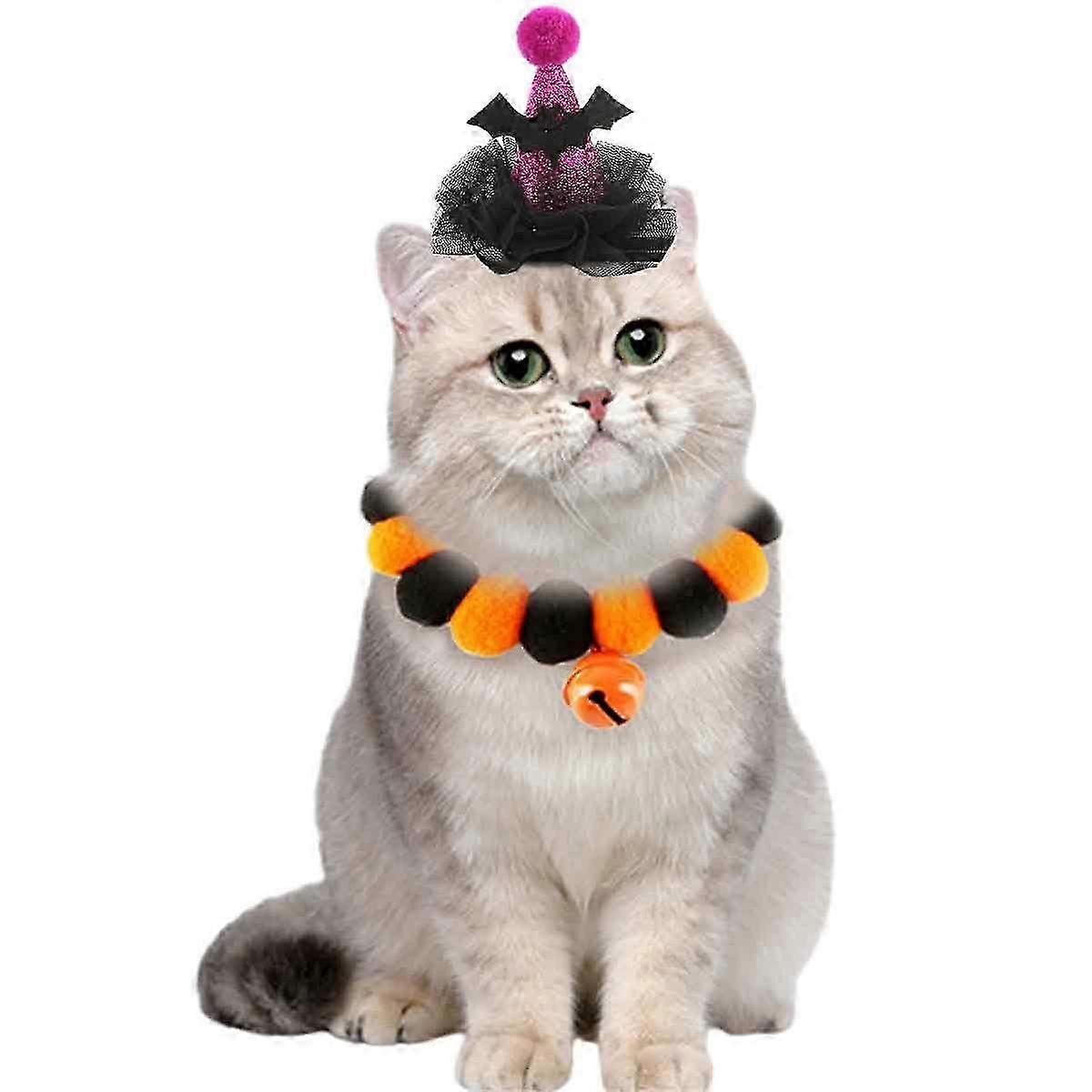 Halloween Plush Cat Collar Hat Set