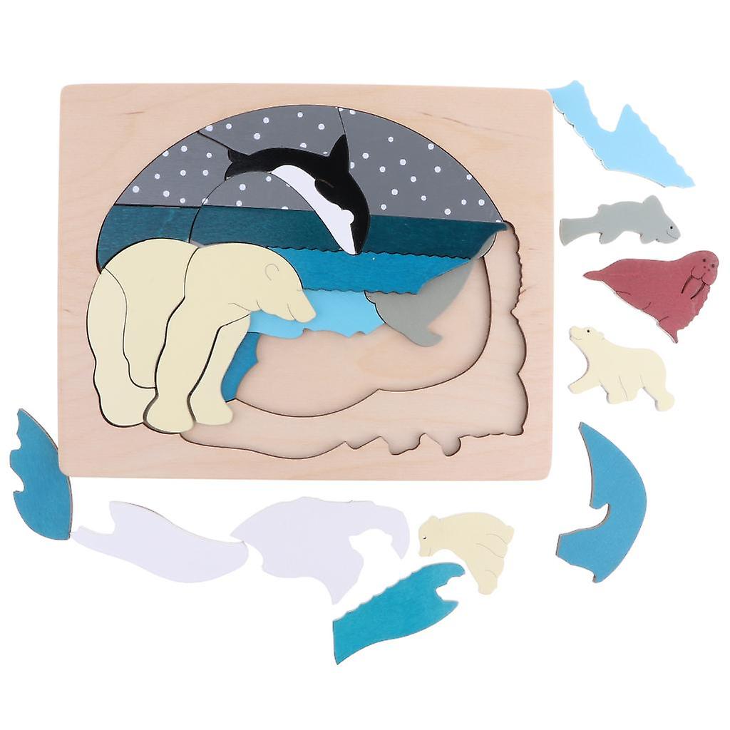 Multicapa Madera Animales Polares Puzzle Juguetes