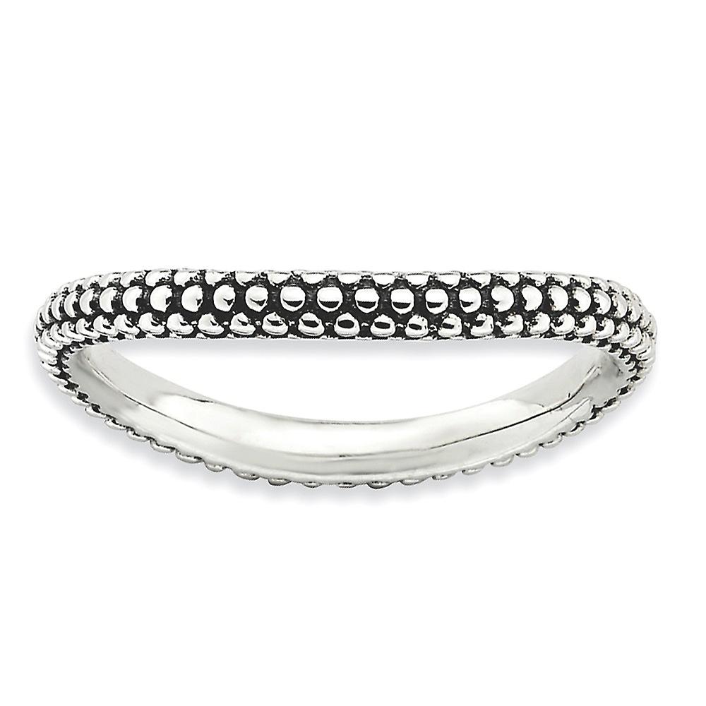 2.25mm 925 Sterling Silver Patterned Artisan Oxidized Stackable Polished Antiqued Wave Ring-Stackable-Ring for Women - R