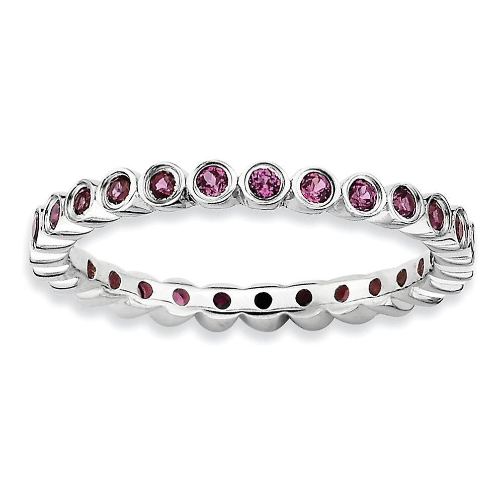 925 Sterling Silver Bezel Polished Patterned Stackable Rhodolite Garnet Ring-Stackable-Ring for Women - Ring Size: 5 to