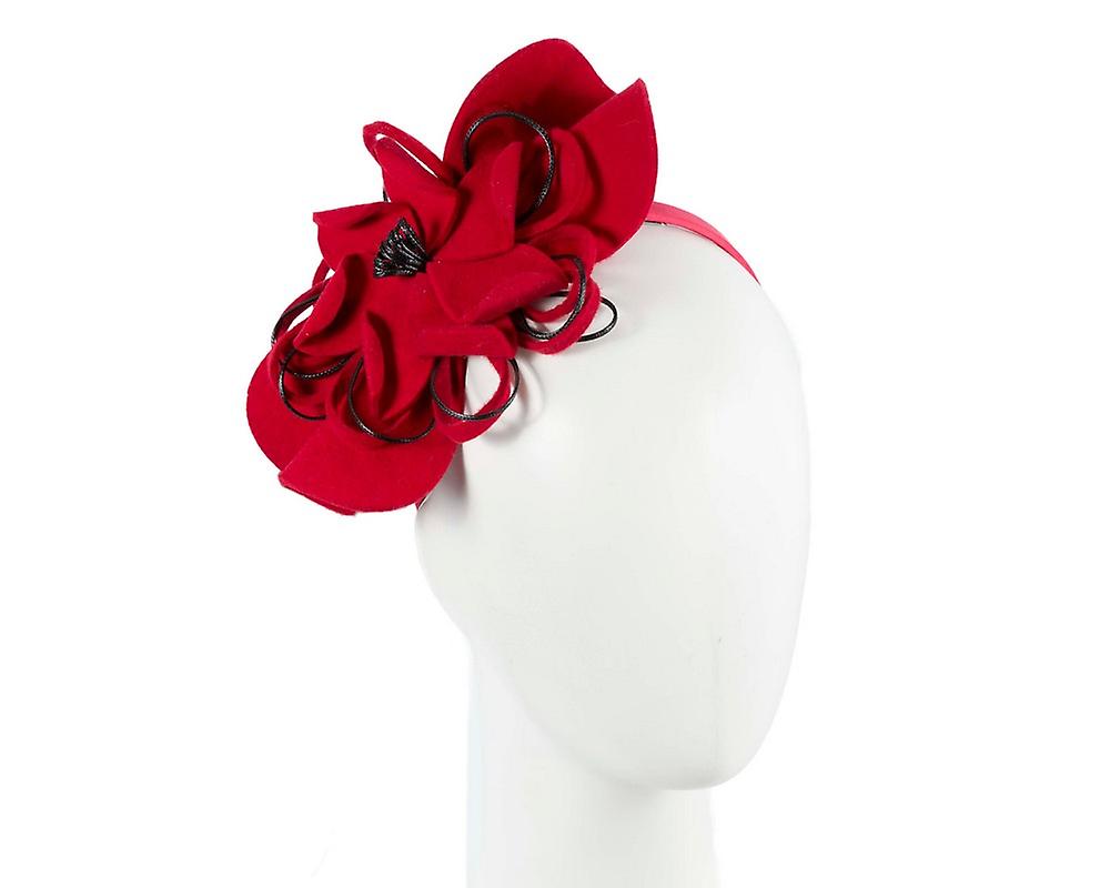 Red felt flower racing fascinator J357R