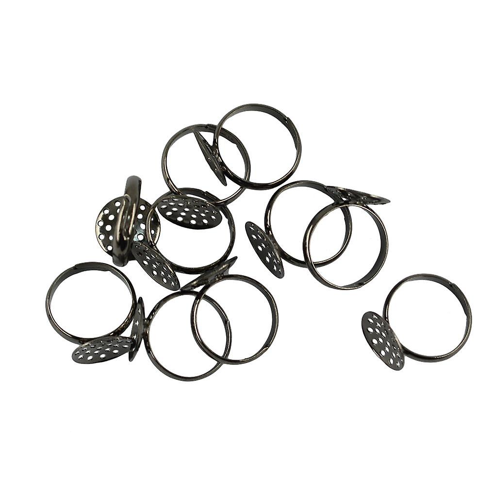 10 Pieces Adjustable Brass Ring DIY Blank Settings Glue On Tray 14mm Silver