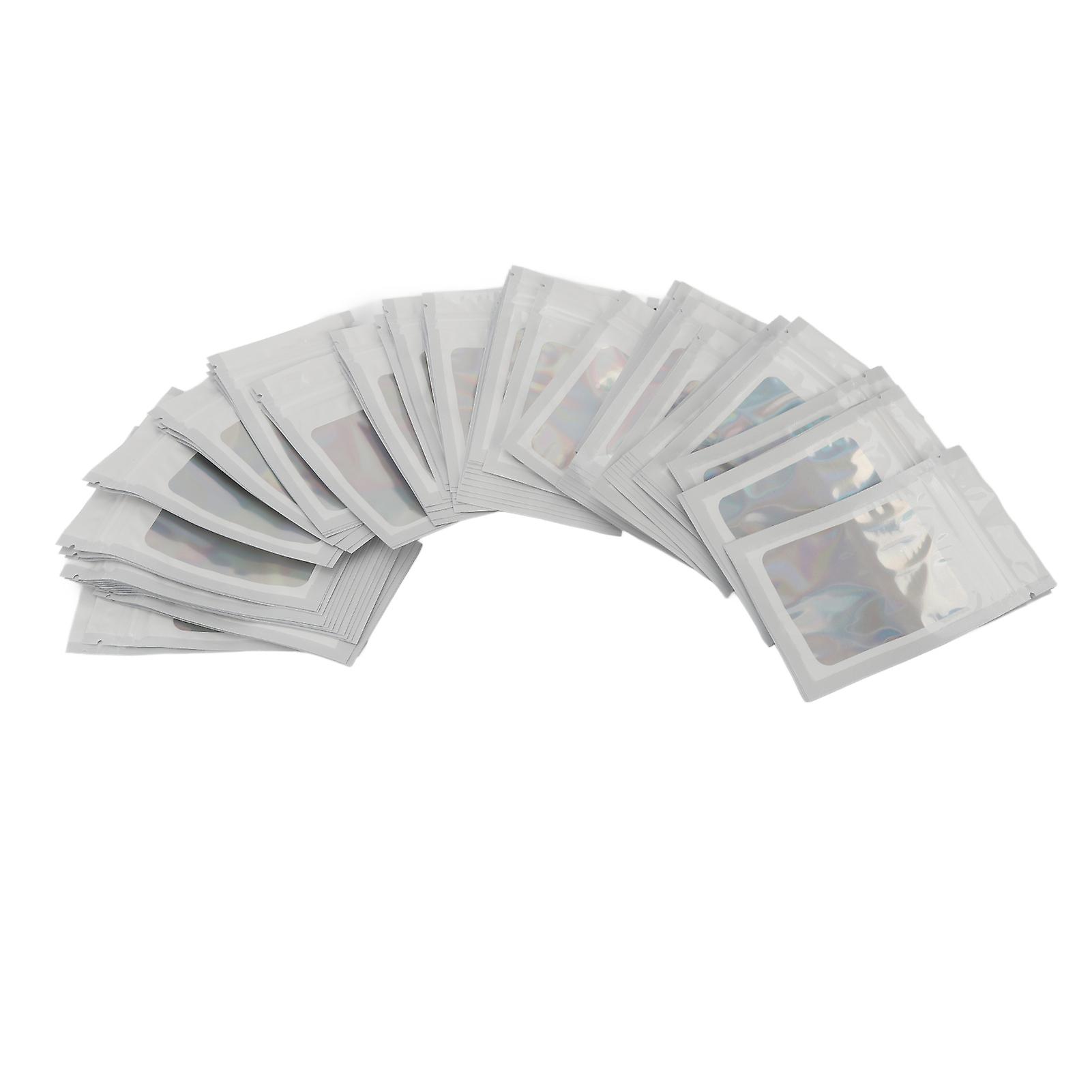 100 Pack Holographic Smell Proof Resealable Lip Gloss Bags with Clear Window, White