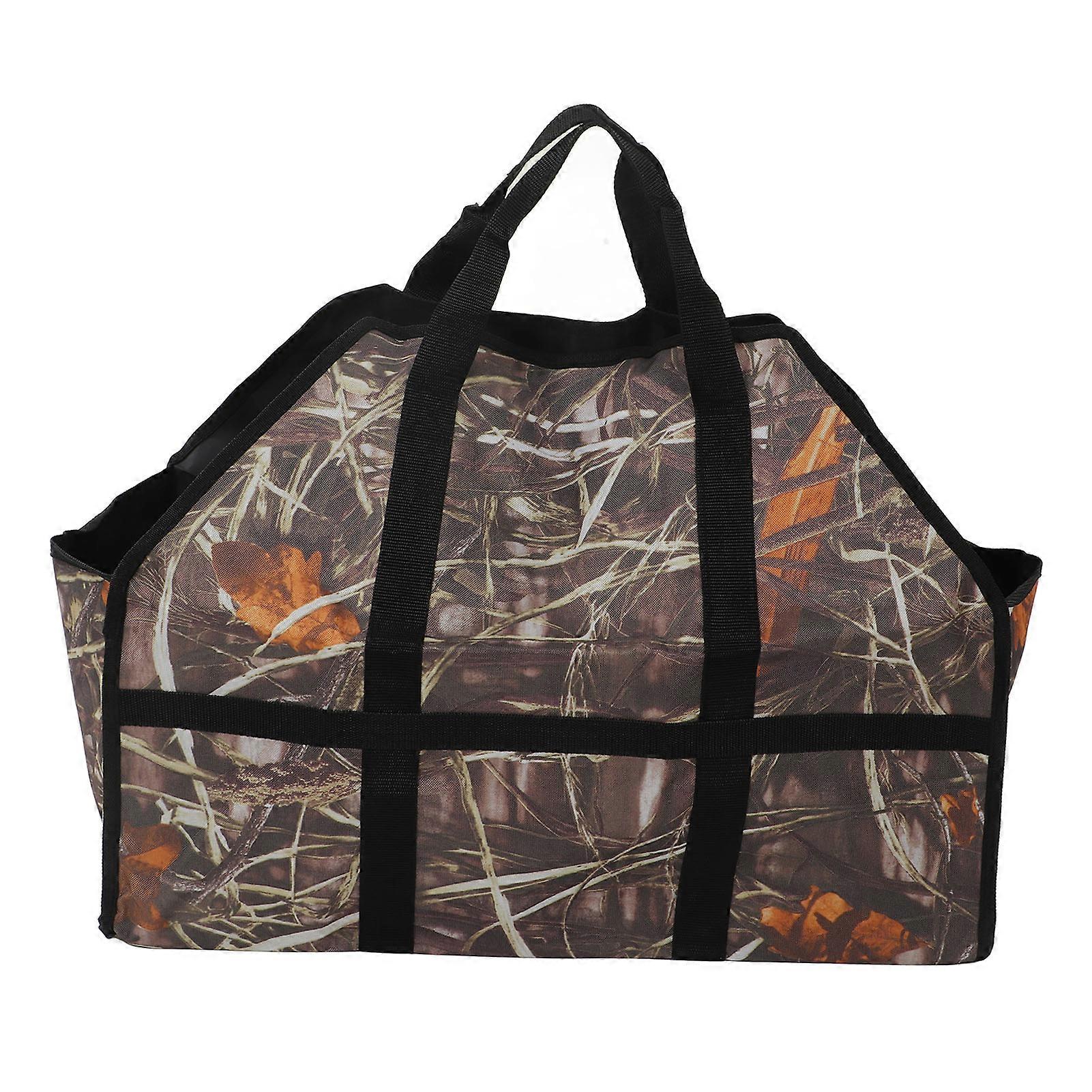 Firewood Carrier Bag Large Capacity Oxford Cloth Wood Log Carrier Tote Bag with Reinforced Handle Leaf Camouflage