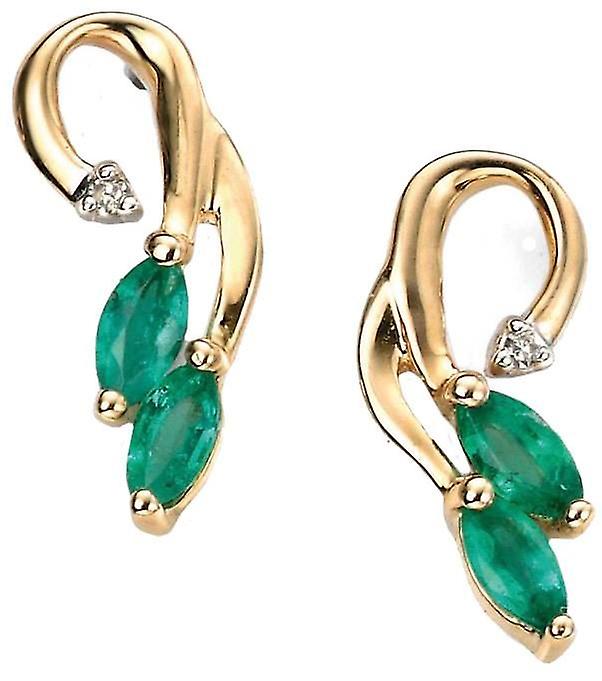Elements Gold Emerald and Diamond Vine Earrings - Green/Gold