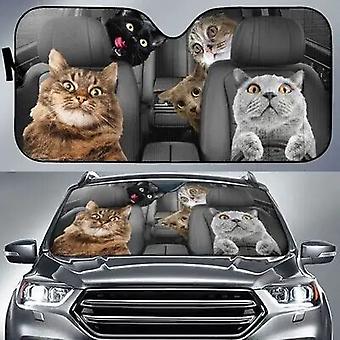 Selfie kat paar zonnescherm tabby kat bestuurder voorruit zonnescherm voor auto, grappig verbazingwekkend huisdier kat auto voorruit zonnescherm ~ 18190