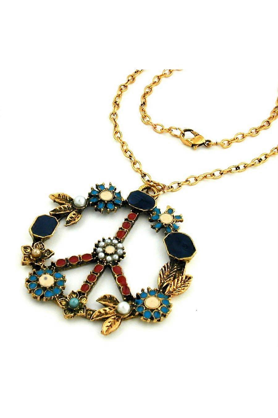 Necklace Peace Sign Multi Coloured - Gl01193