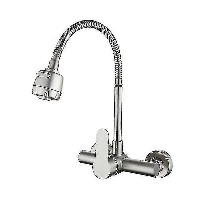 Wall Mounted Kitchen Faucet Stream Sprayer Sink Faucet 360 Degree Swivel Flexible Hose Double Holes Cold And Hot Water Mixer Tap