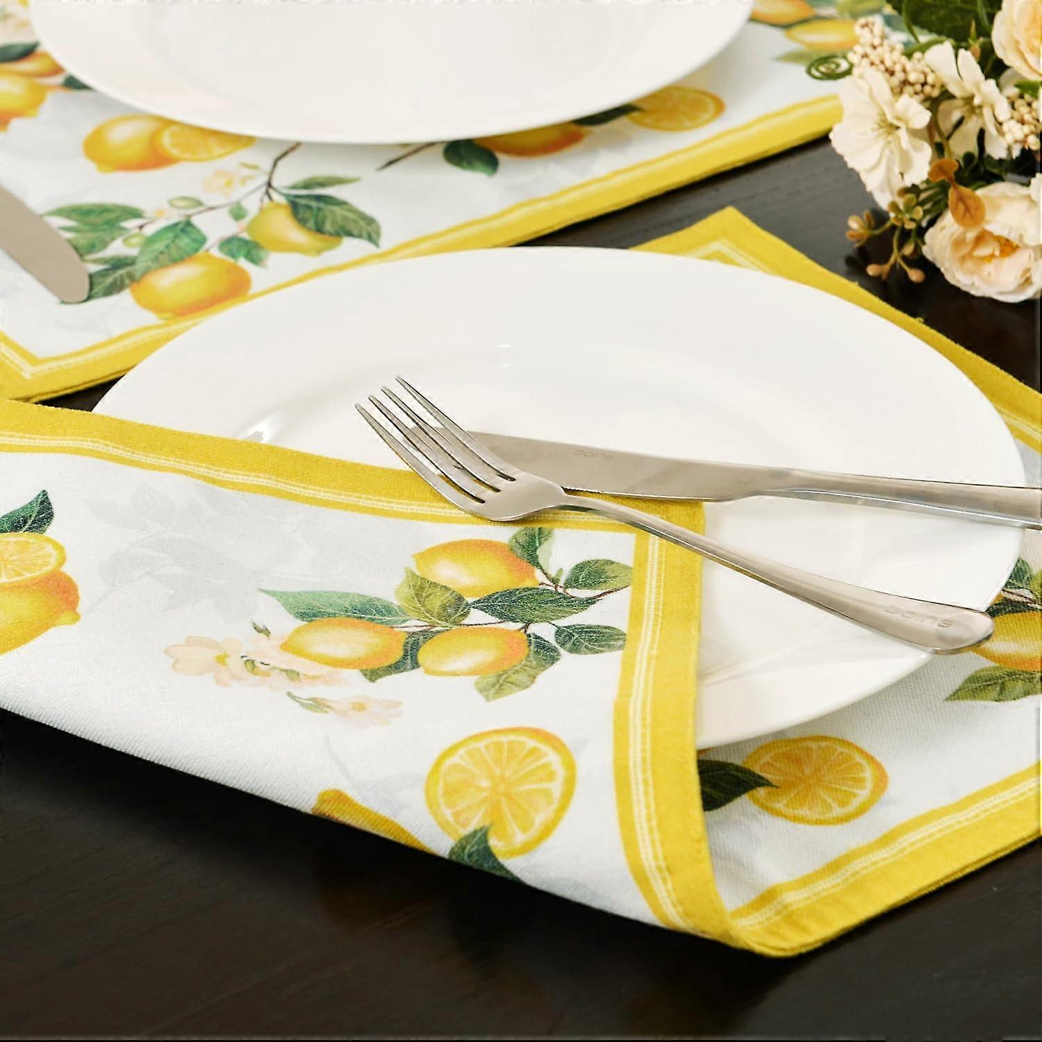 مجموعة مفارش من 4 مزيج قطن قابل للغسل لطاولة الطعام بالألوان المائية ليمون مزدوج الطبقة قماش 12 × 18 بوصة ربيع صيف لمطبخ حفل زفاف دي