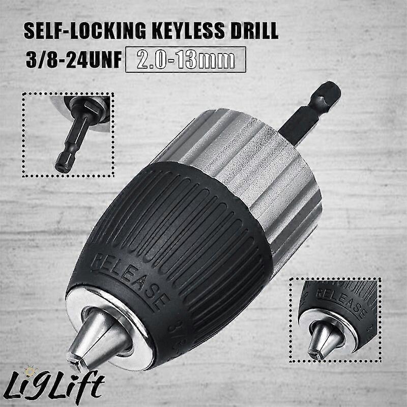 1.5-13mm Clamping Range 3/8-24UNF Self-locking Keyless Electric Drill Chuck Driver Tool Keyless Adapter Impact Hex Shank