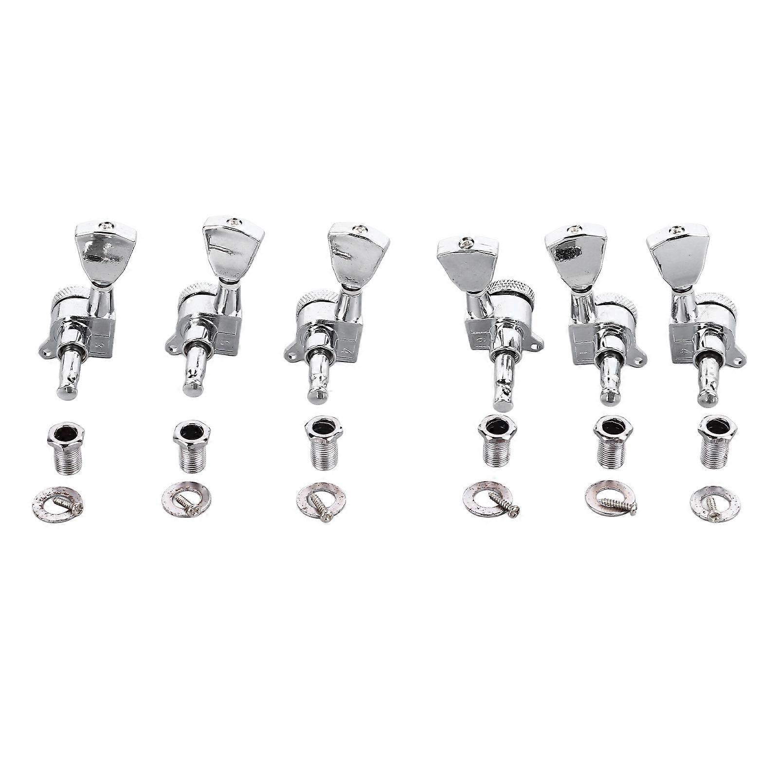 6PCS Guitar Locking Tuners Triangular Head String Tuning Key Pegs Machine Heads Replacement 3 Right 3 Left GC402 Silver