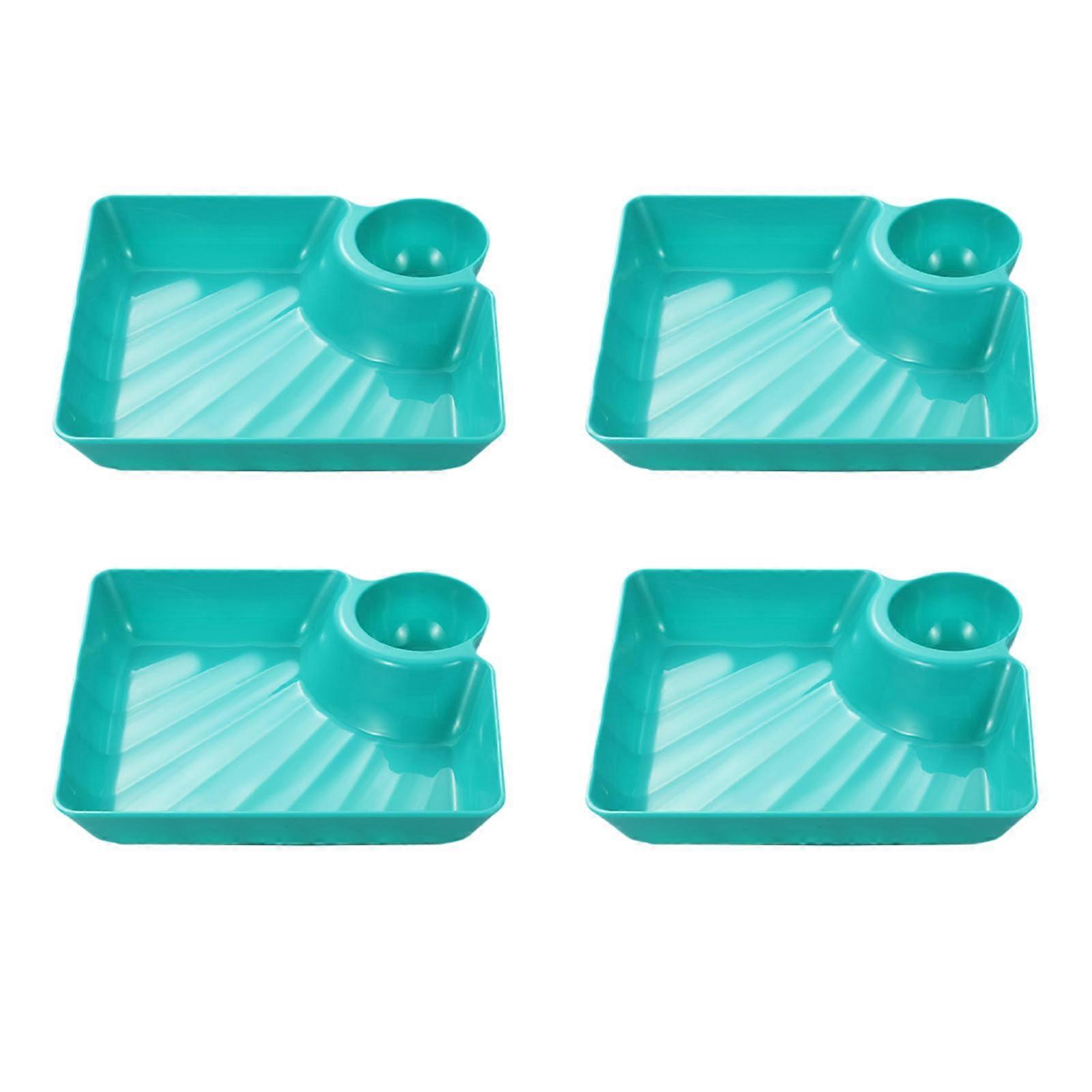 4x Dumpling Plate with Dipping Saucer Serving Plates for Dessert Fruits Home Cyan