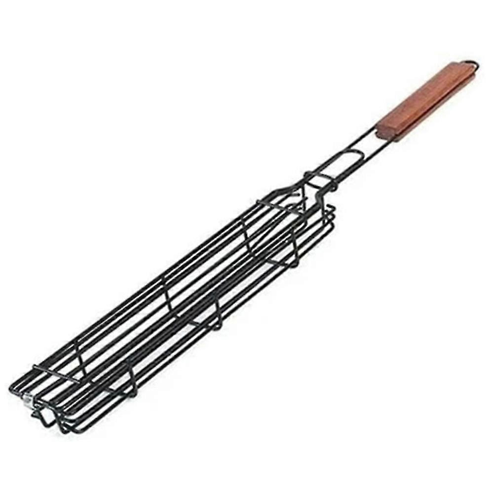 Kebab Barbecue Baskets Square Stainless Steel Barbecue Net With Wooden Handle