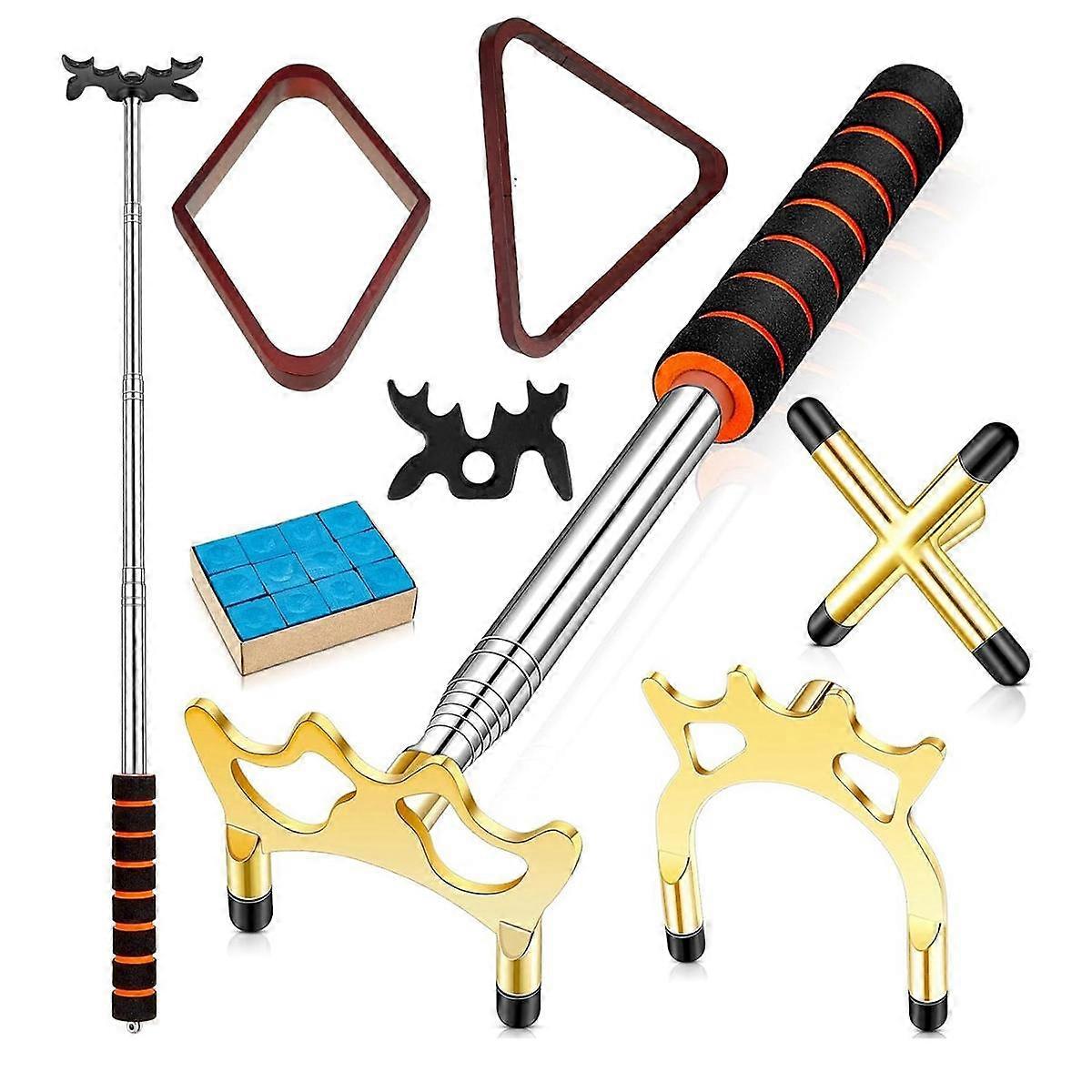 Retractable Billiards Pool Cue Stick Bridge with 3Pcs Removable Brass Bridge Head Billiard Table Pool Cue Accessories