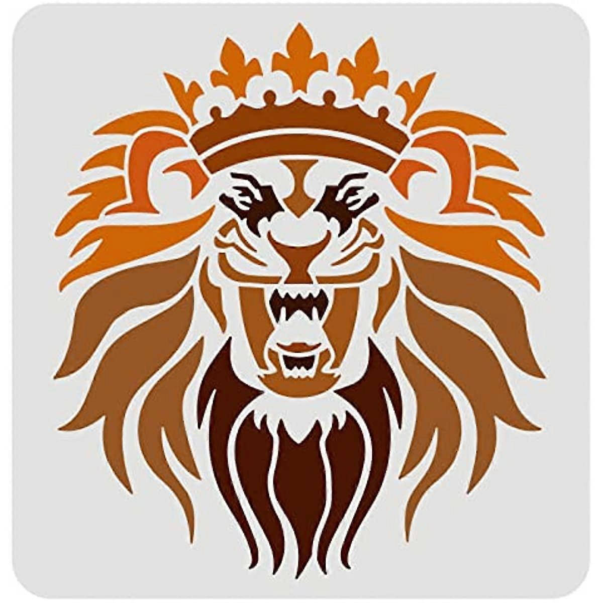 1pc Lion Head Stencil Template Reusable Lion King Drawing Stencil for Painting on Wall 11.8x11.8inch