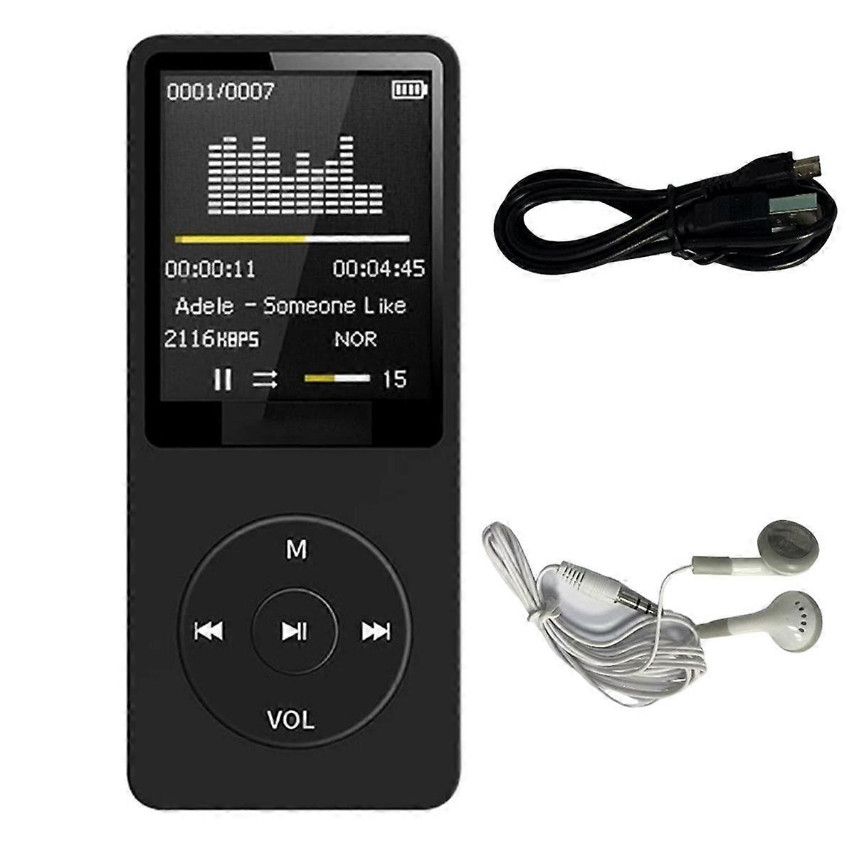 MP3 Player USB Charging Record Digital Display Screen Media Portable Running Walking Music Play Black