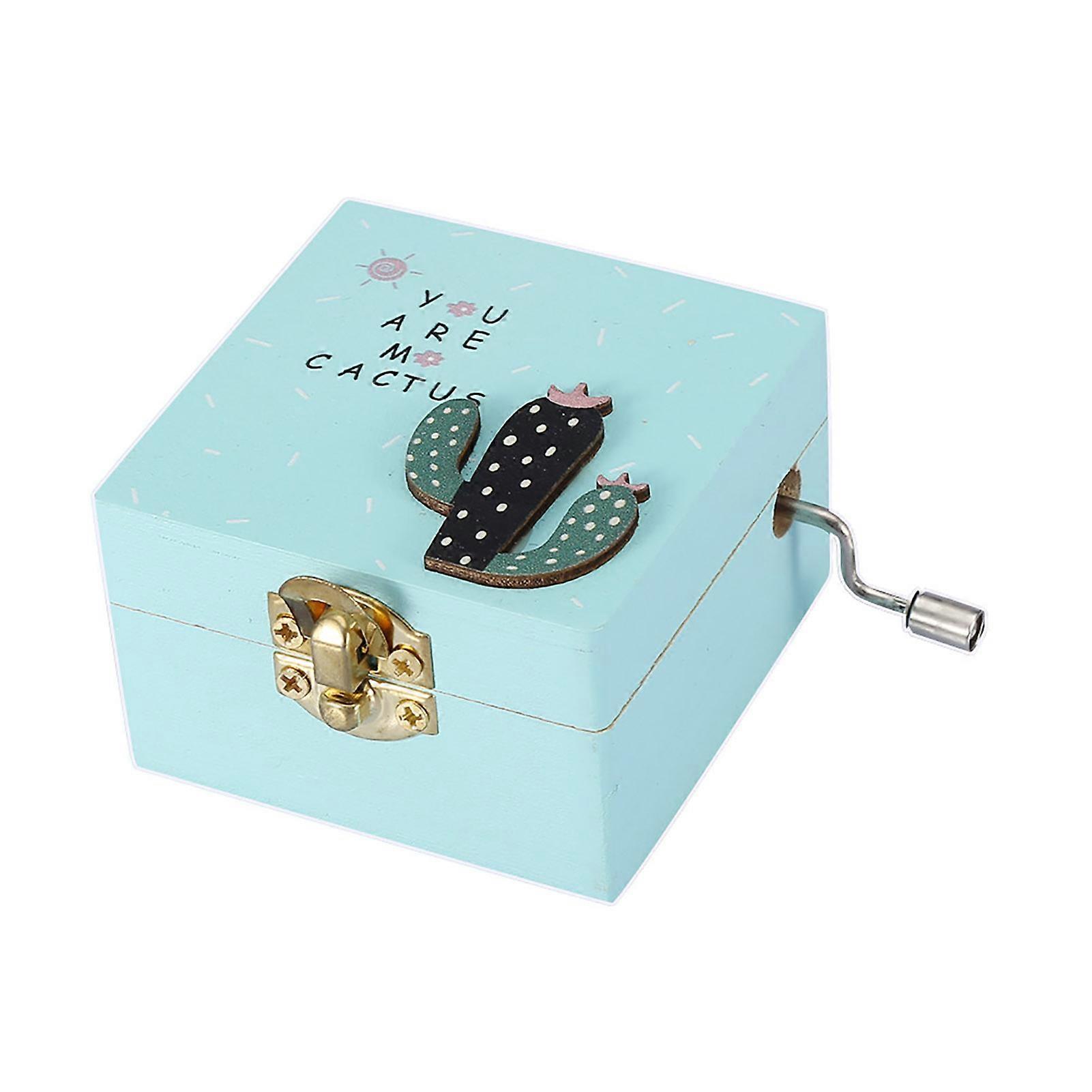 ミニ木製オルゴールハンドクランク機械式オルゴール誕生日プレゼント(ブルー)