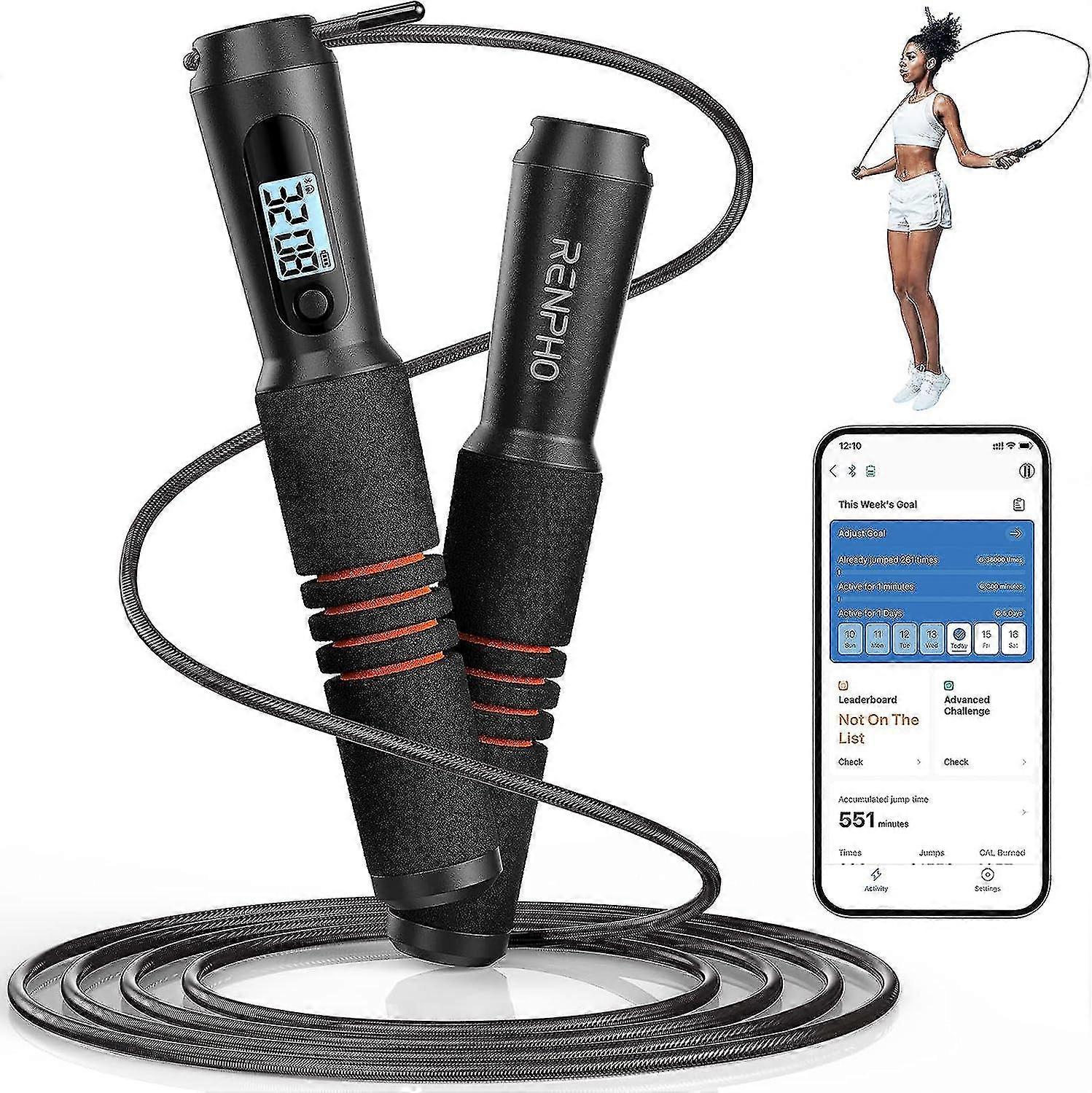 Smart Jump Rope, Fitness Skipping Rope With App Data Analysis, Workout Jump Ropes For Home Gym, Crossfit, Jumping Rope Counter For Exercise For Men, W
