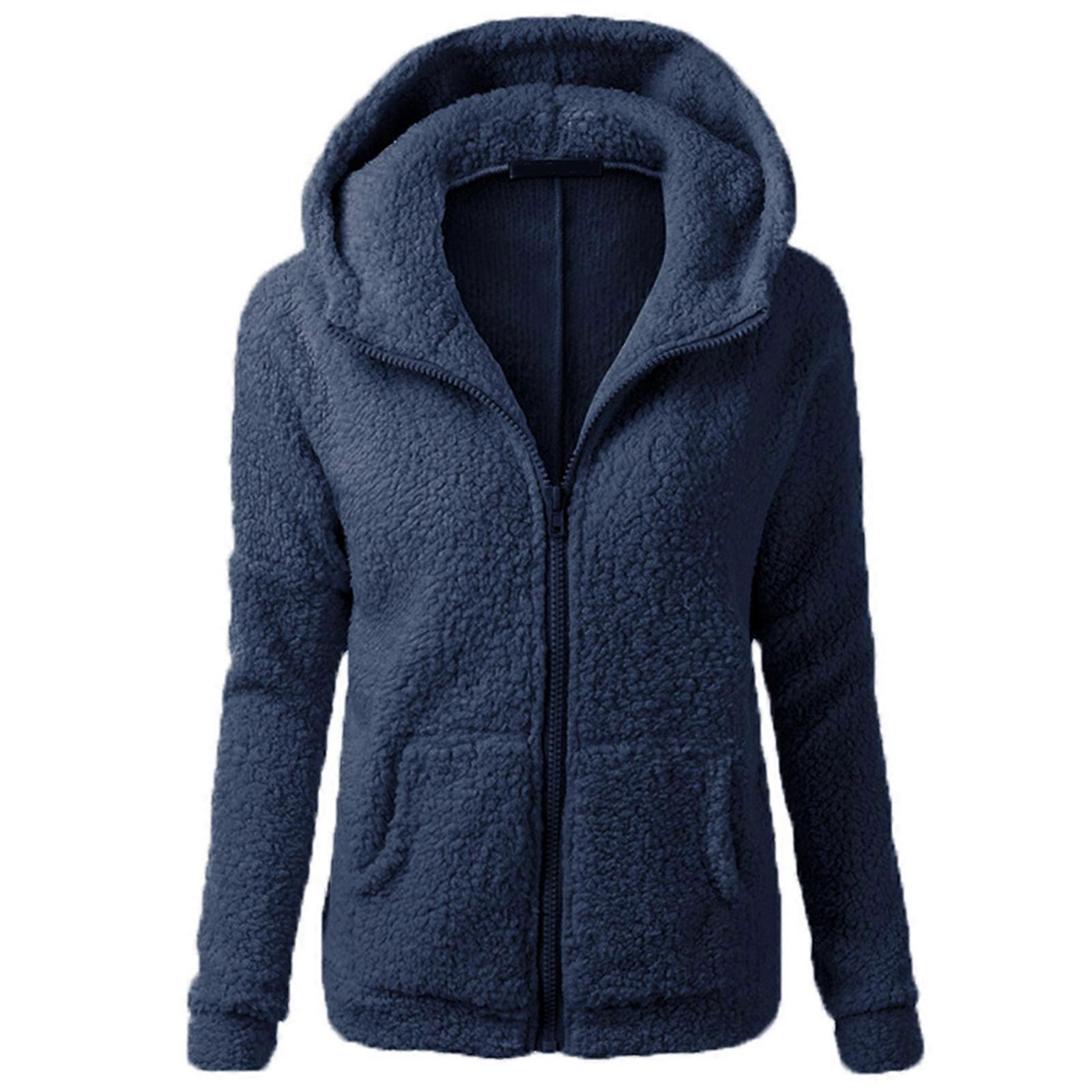Women\'s Oversized Warm Faux Fuzzy Hoodies Casual Zip Up Jackets Coat Hooded