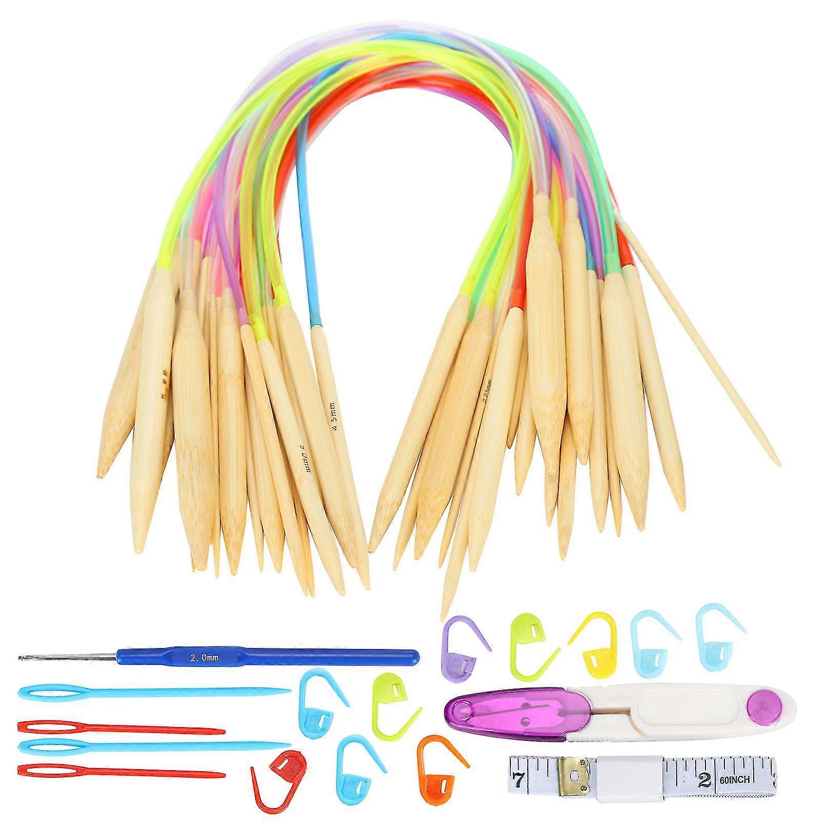 Bamboo Circular Needle Double Pointed Needles Set - 18Pcs (40cm) with Accessories Pack
