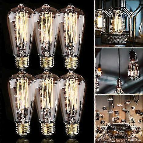 6x E27 60w Edison Incandescent Bulb 220v St64 Retro 64mm X 140mm