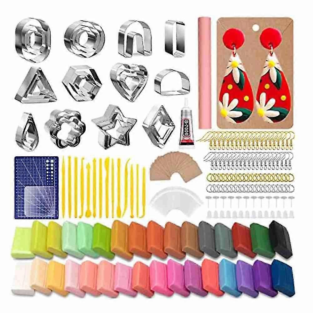Polymer Clay Earring Making Kit Include 30Pcs Polymer Clay Earring Molds, 32Colors Clay, Tools, Rollers