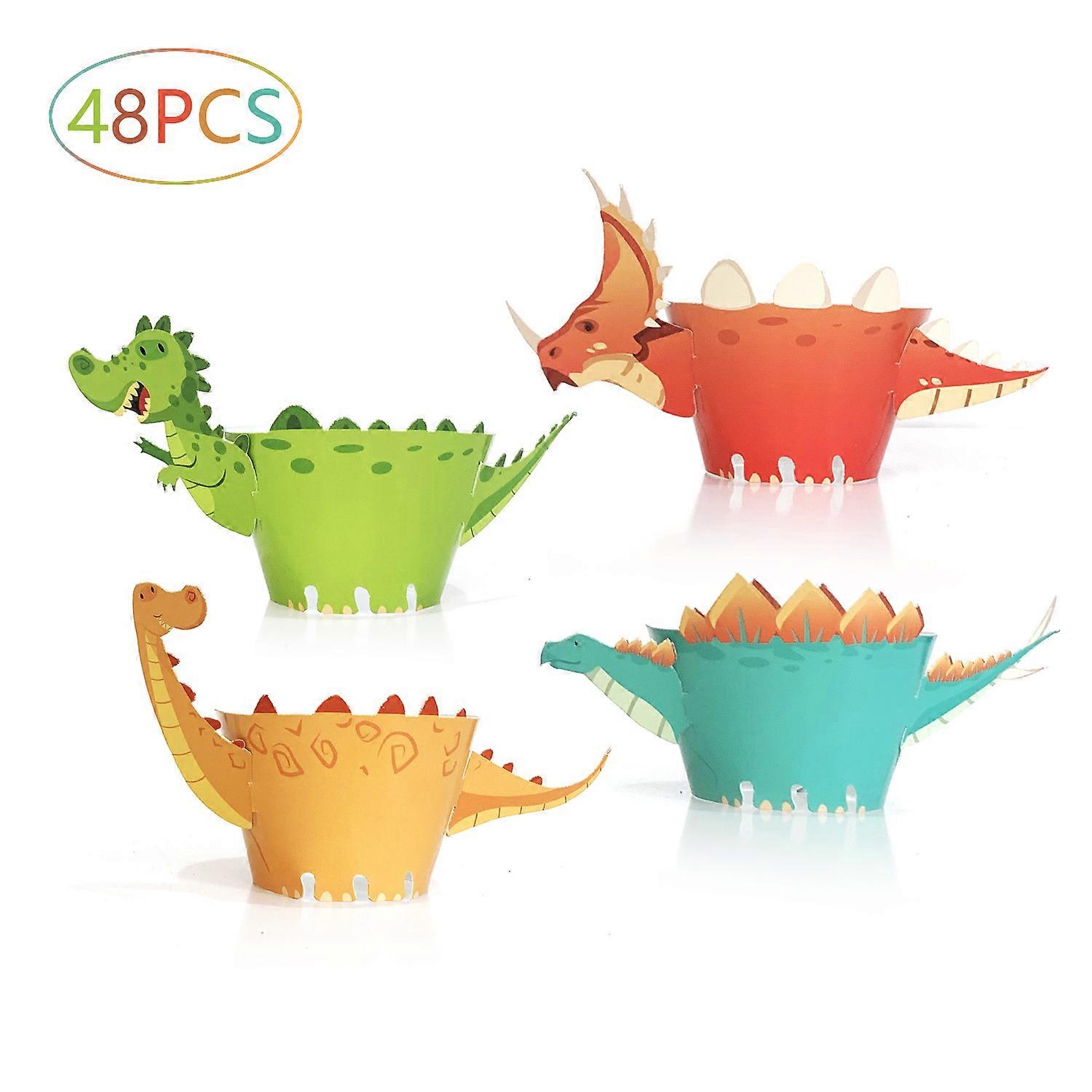 48pcs δεινόσαυρος cupcake περιτυλίγματα διακοσμητικά θεματικά πάρτι παρέχει διασκέδαση δεινοσαύρων κέικ διακόσμηση