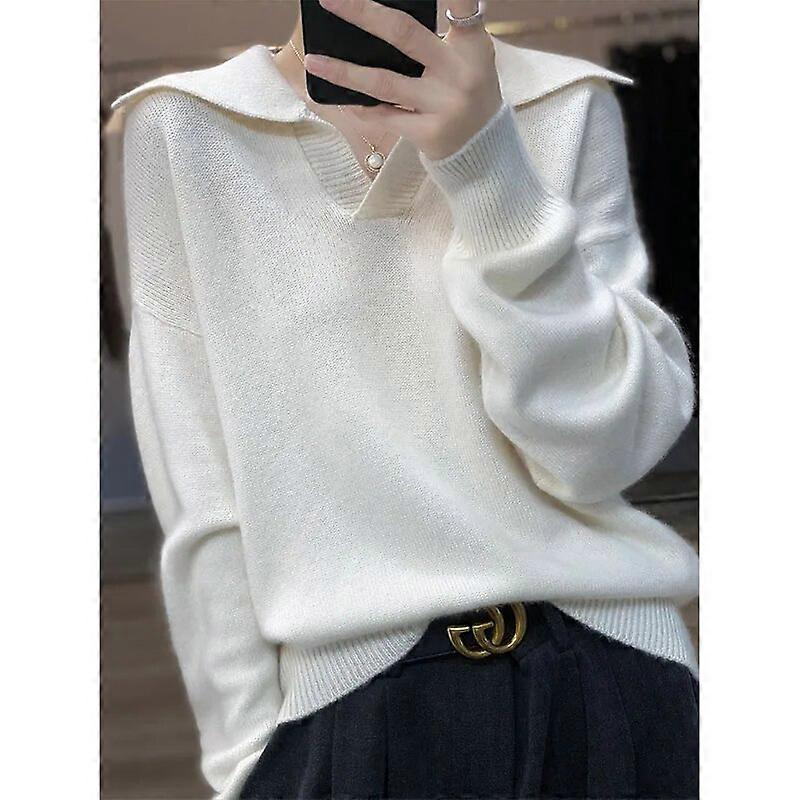 Large Lapel European Style Soft Waxy Cashmere Sweater Women's Pullover Loose And Lazy Autumn And Winter Top Pure Wool Sweater