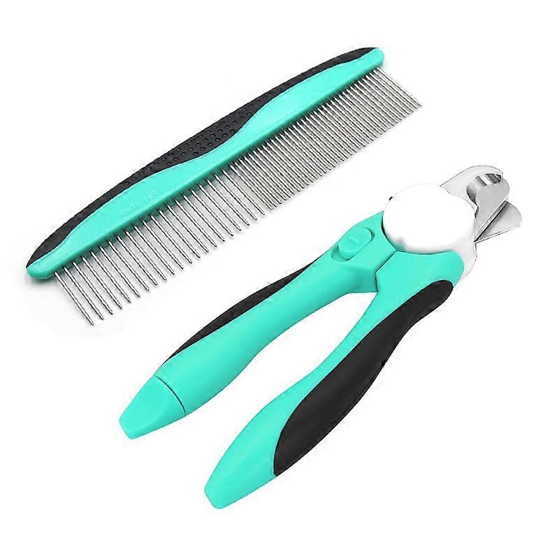 Dog Nail Clipper and Row Comb - With LED light Safety Guard to Avoid Over Cutting Nails and Free Nail File - Sharp Blade - Sturdy Non-Slip Handle - S