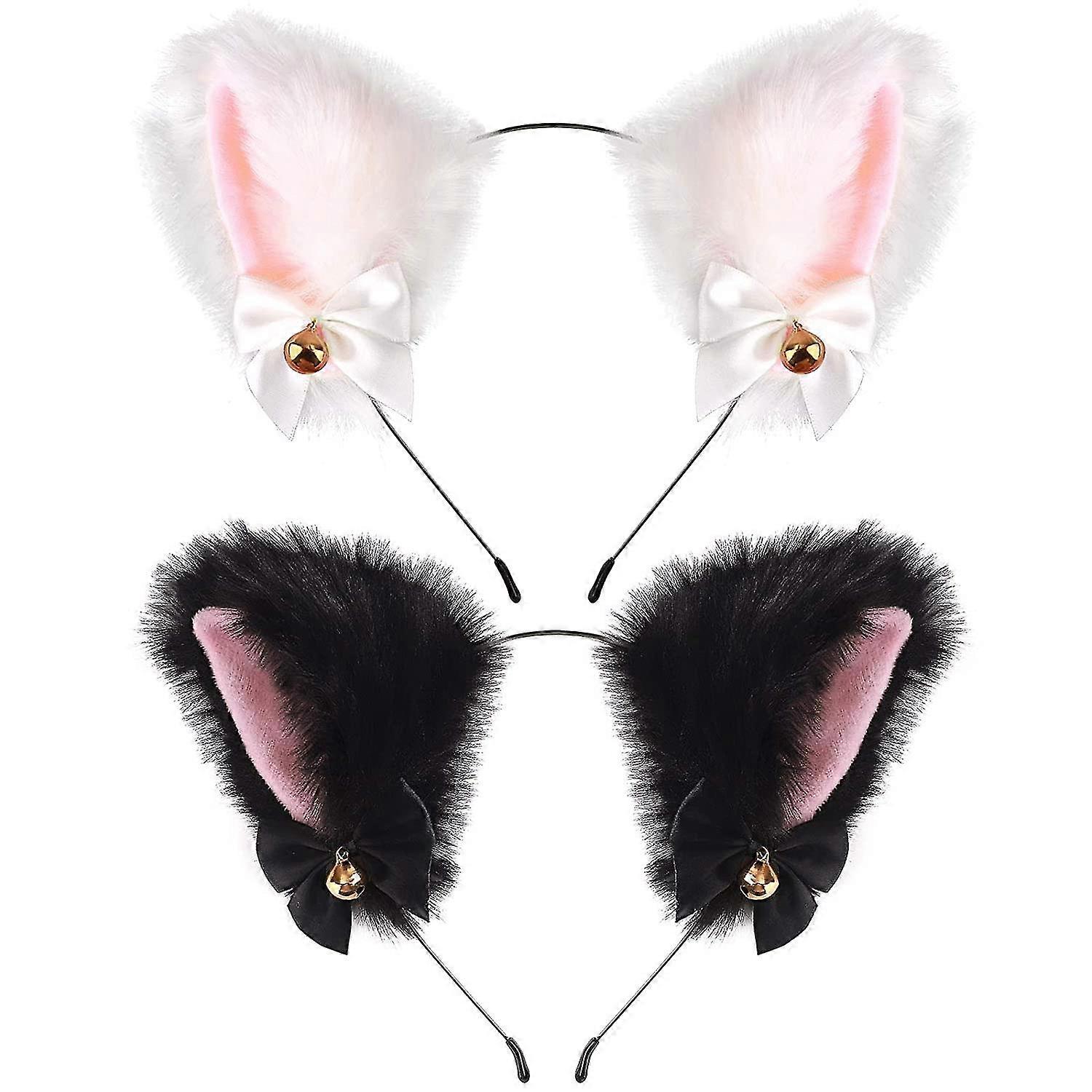 FRCOLOR Katzenohren-Stirnband – Plüsch-Fuchs-Ohr, Schwarz, Für Halloween, Kostümpartys & Cosplay