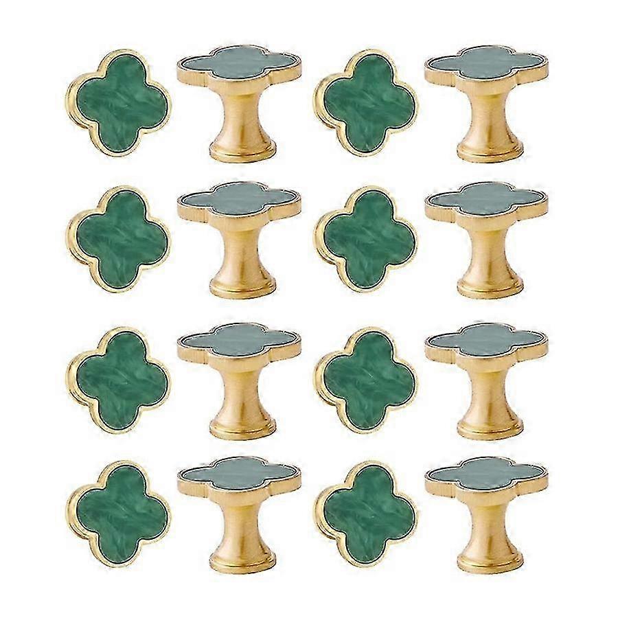 12PCS Drawer Handle Four Leaf Shape Brass Gold Knobs for Cabinets for Kitchen Cupboard Dressing Table (Green)